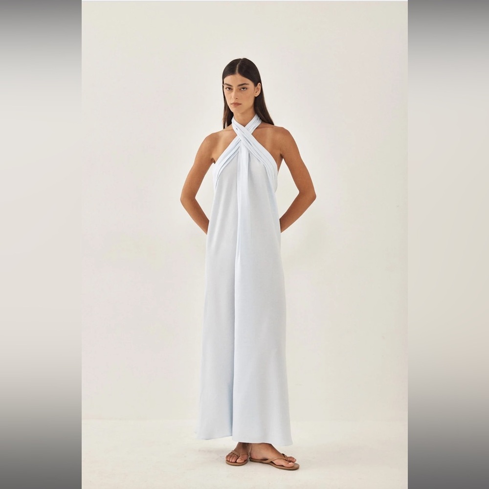 De rococo collar maxi dress light blue